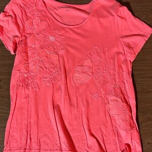 Croft & Barrow Coral Floral Embroidered Tee